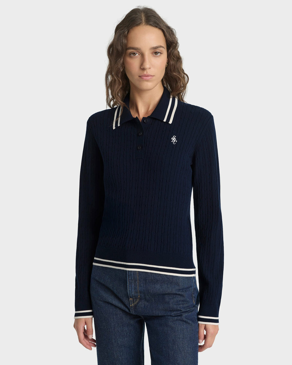 SRC Mini Cable LS Polo - Navy/Ecru Sporty & Rich Sale