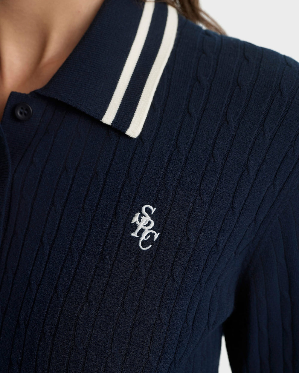 SRC Mini Cable LS Polo - Navy/Ecru Sporty & Rich Sale