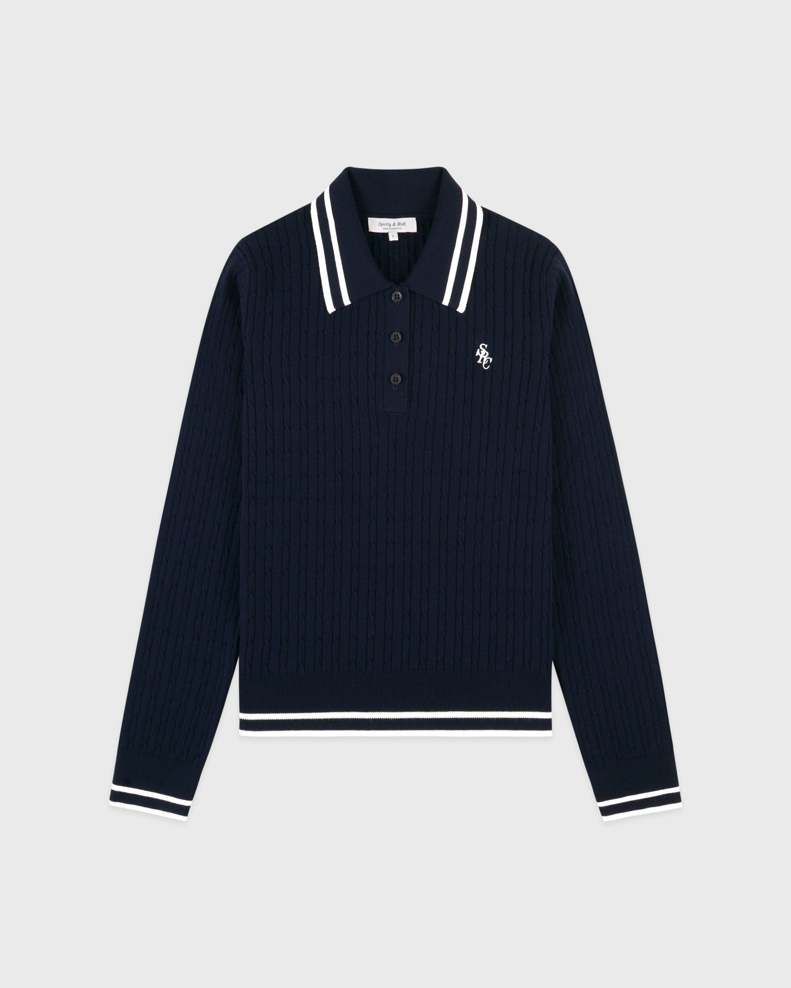 SRC Mini Cable LS Polo - Navy/Ecru Sporty & Rich Sale