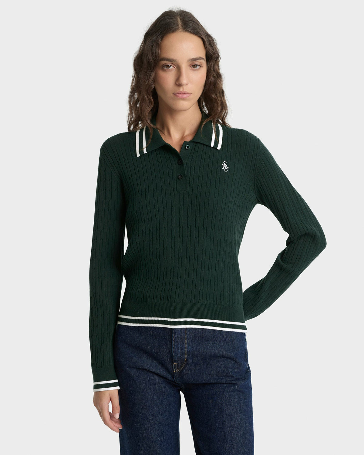 SRC Mini Cable LS Polo - Forest/Ecru Sporty & Rich Online