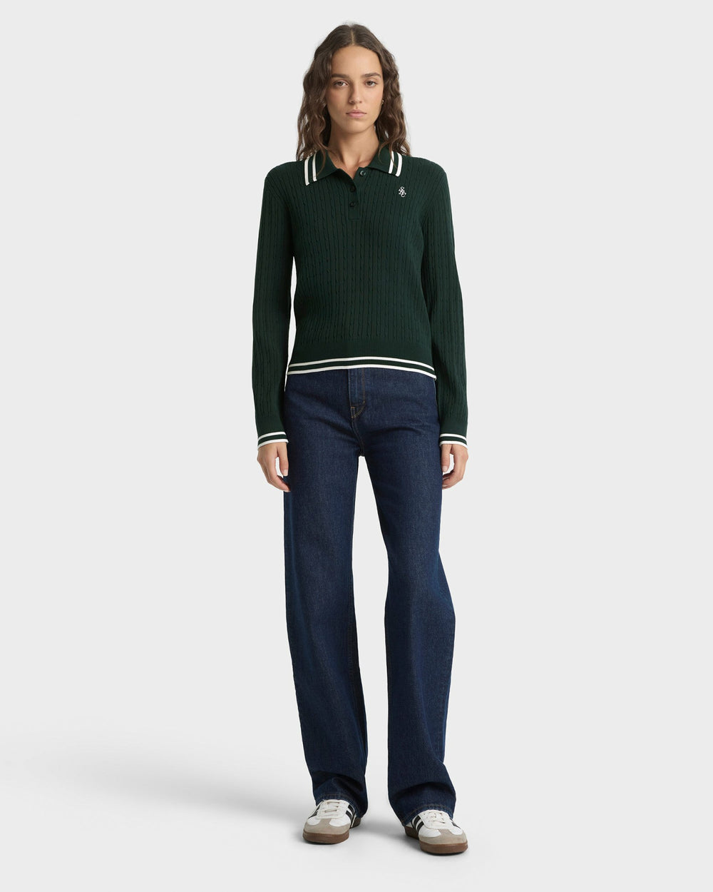 SRC Mini Cable LS Polo - Forest/Ecru Sporty & Rich Online