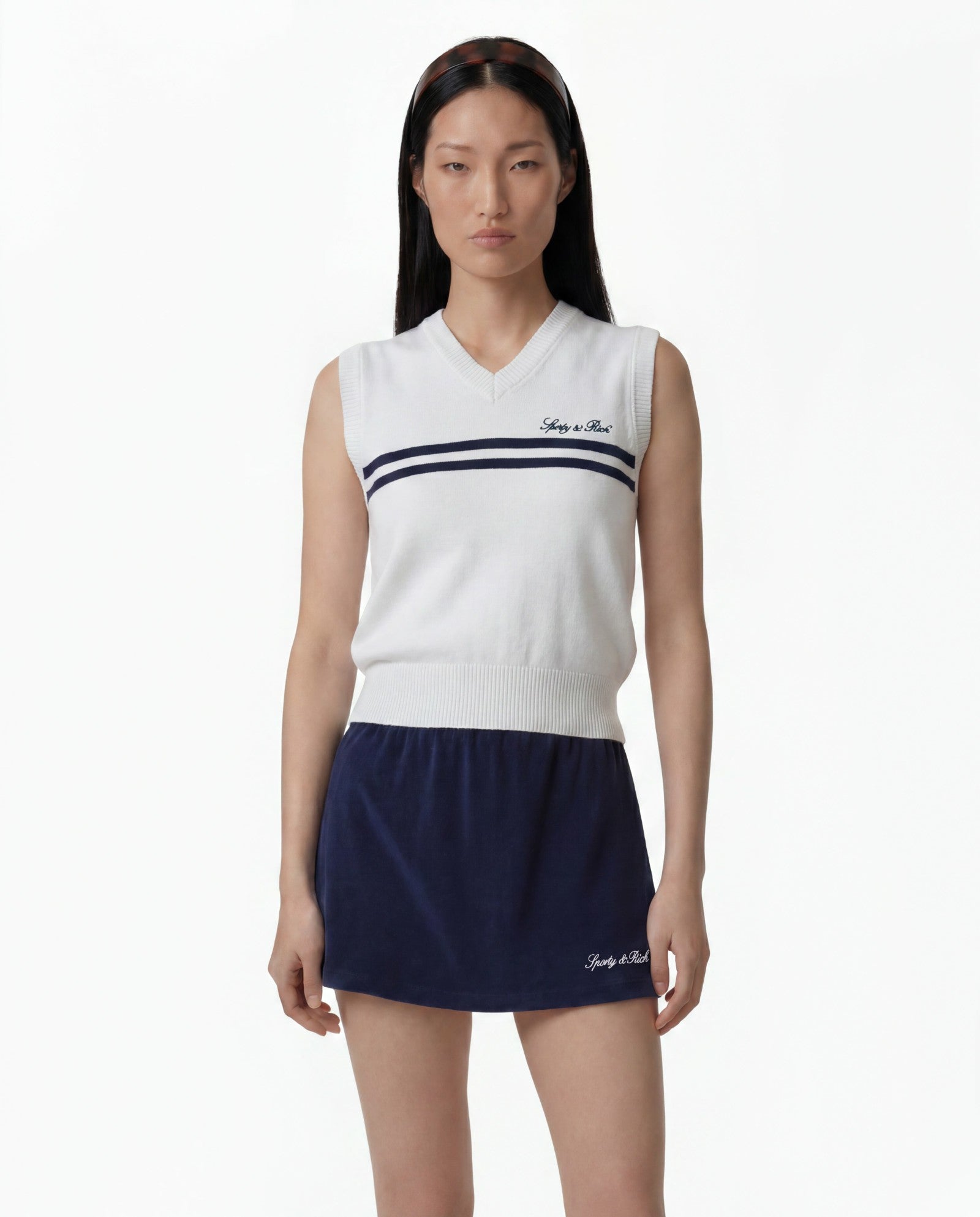 Signature Logo Knitted Vest - White Sporty & Rich Discount