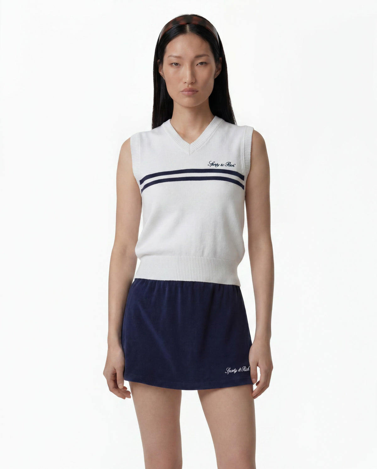 Signature Logo Knitted Vest - White Sporty & Rich Discount