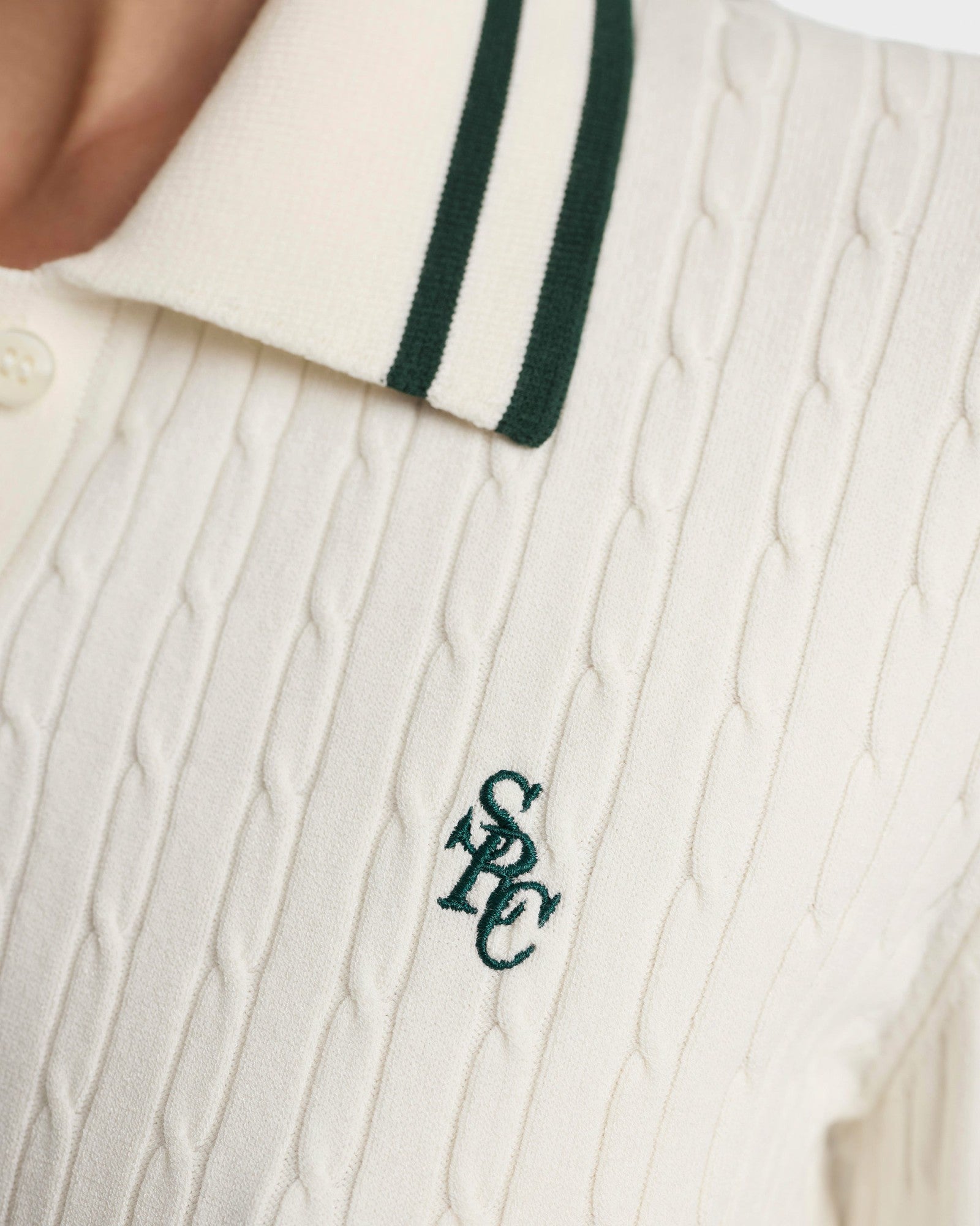 SRC Mini Cable LS Polo - Ecru/Forest Sporty & Rich Outlet