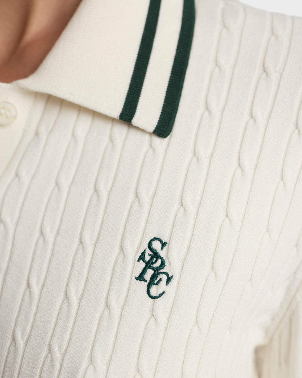 SRC Mini Cable LS Polo - Ecru/Forest Sporty & Rich Outlet