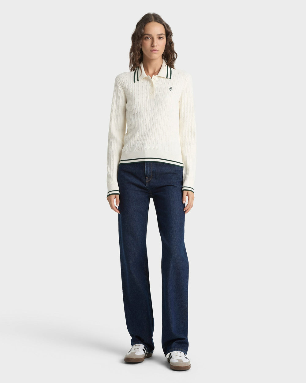 SRC Mini Cable LS Polo - Ecru/Forest Sporty & Rich Outlet