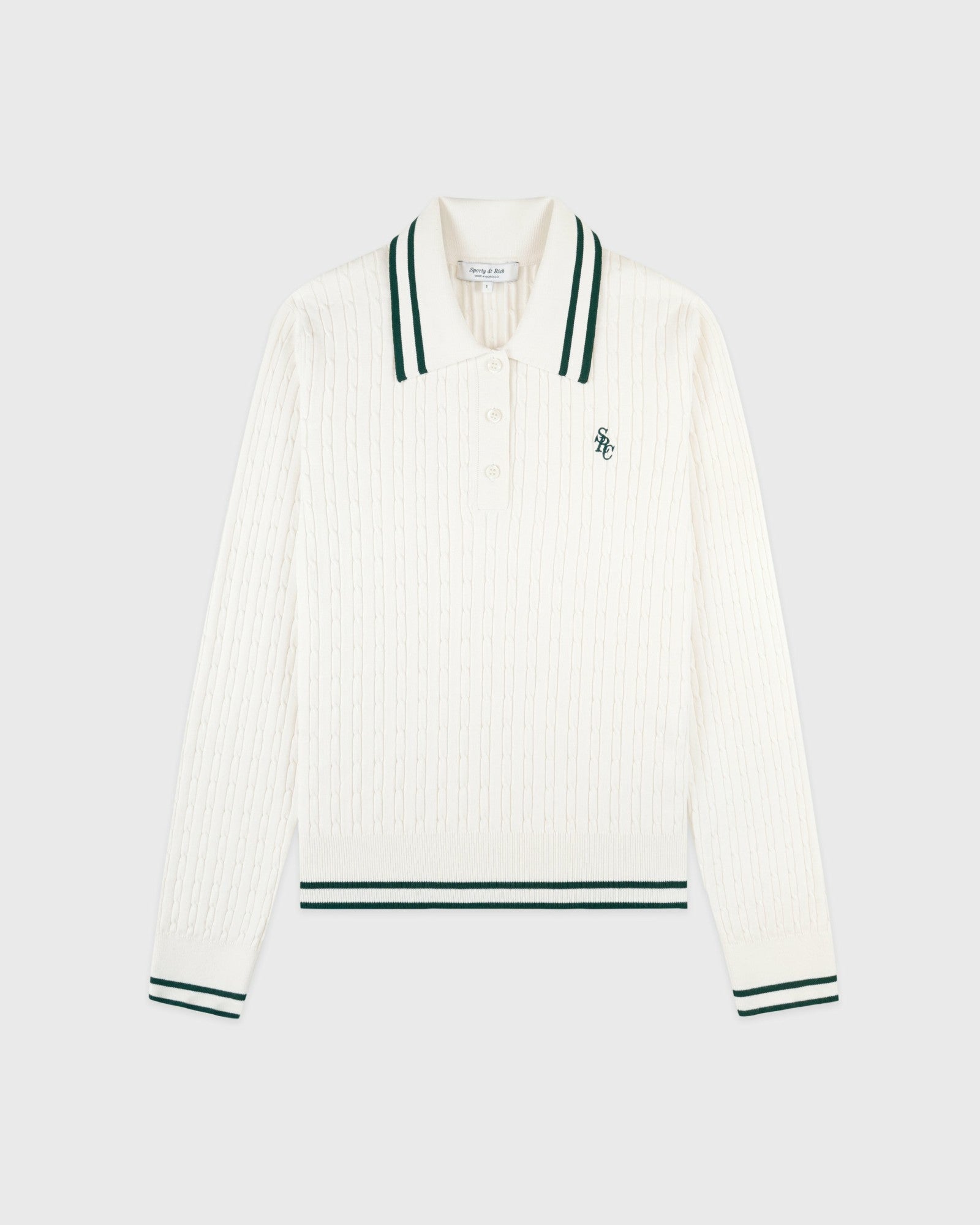 SRC Mini Cable LS Polo - Ecru/Forest Sporty & Rich Outlet