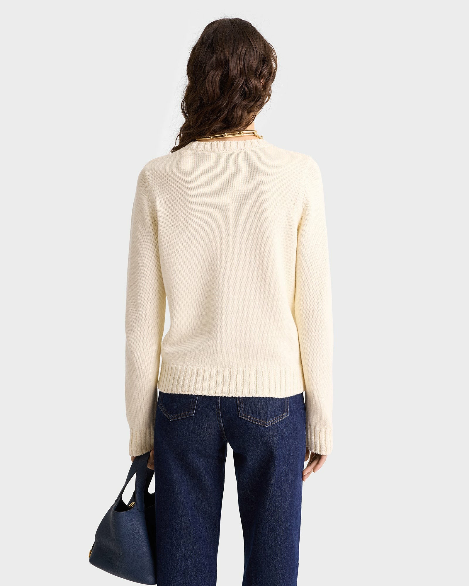 Bristol Crest Cotton Knit Sweater - Cream Sporty & Rich US