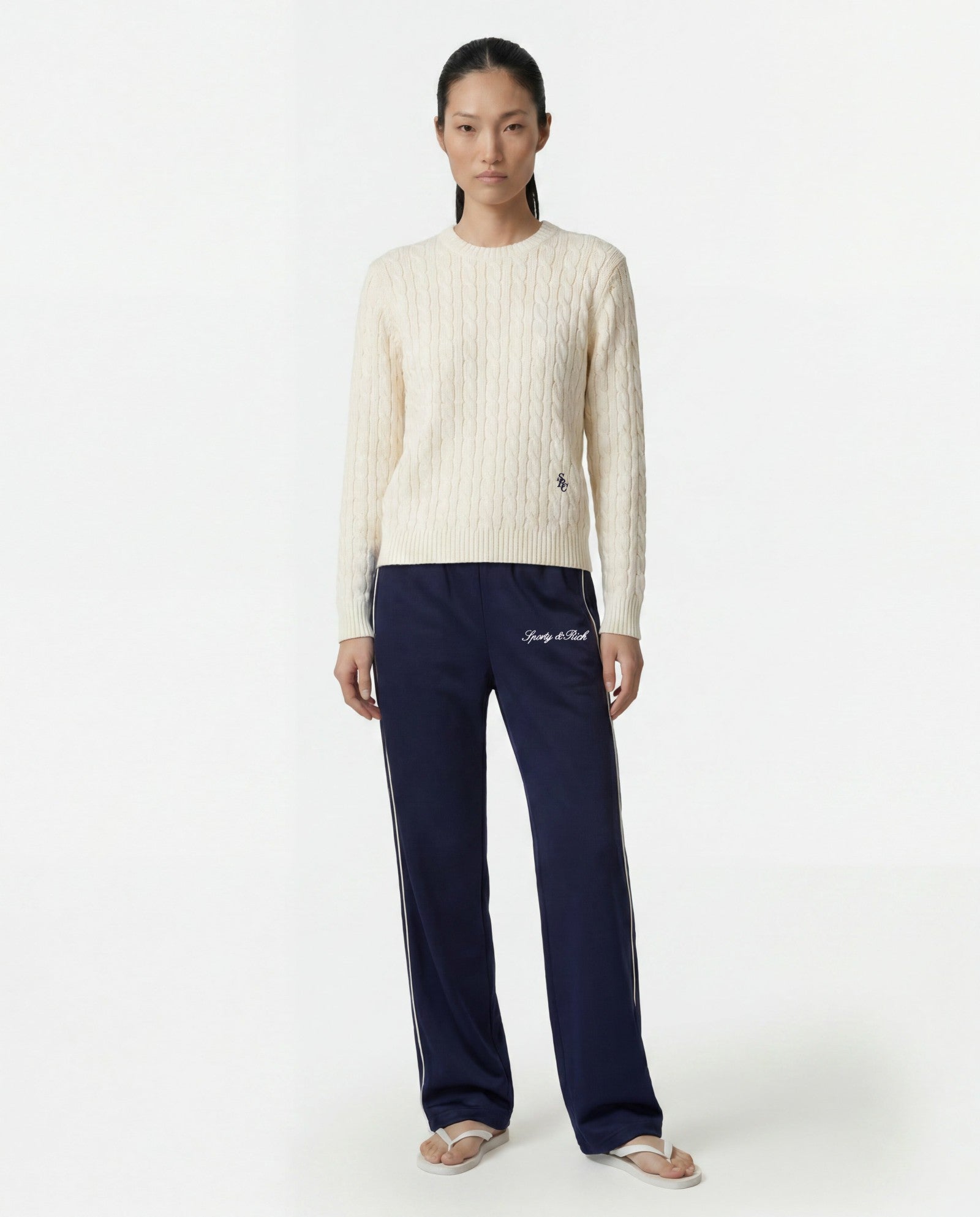 SRC Cable Sweater - Ecru Sporty & Rich Online