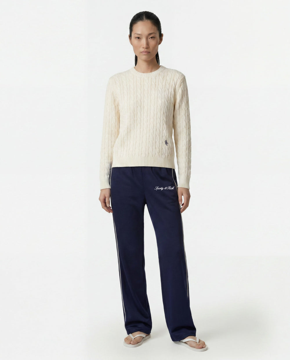 SRC Cable Sweater - Ecru Sporty & Rich Online