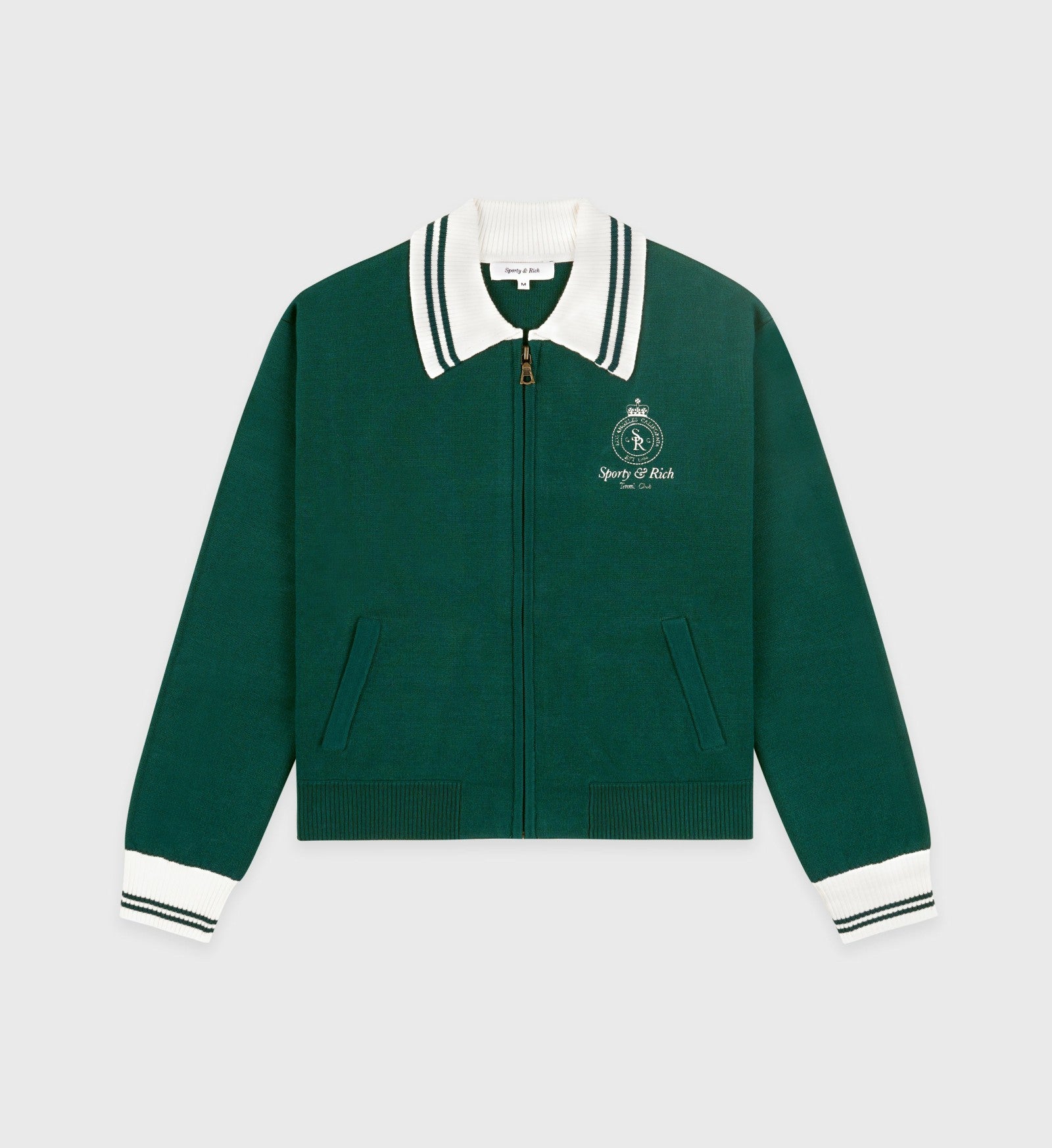 Crown Tennis Zipped Cardigan - Alpine/White Sporty & Rich For Sale