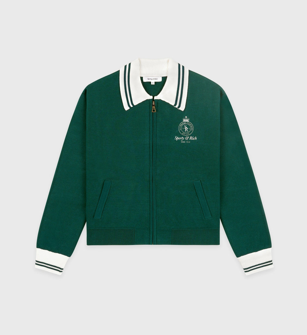 Crown Tennis Zipped Cardigan - Alpine/White Sporty & Rich For Sale