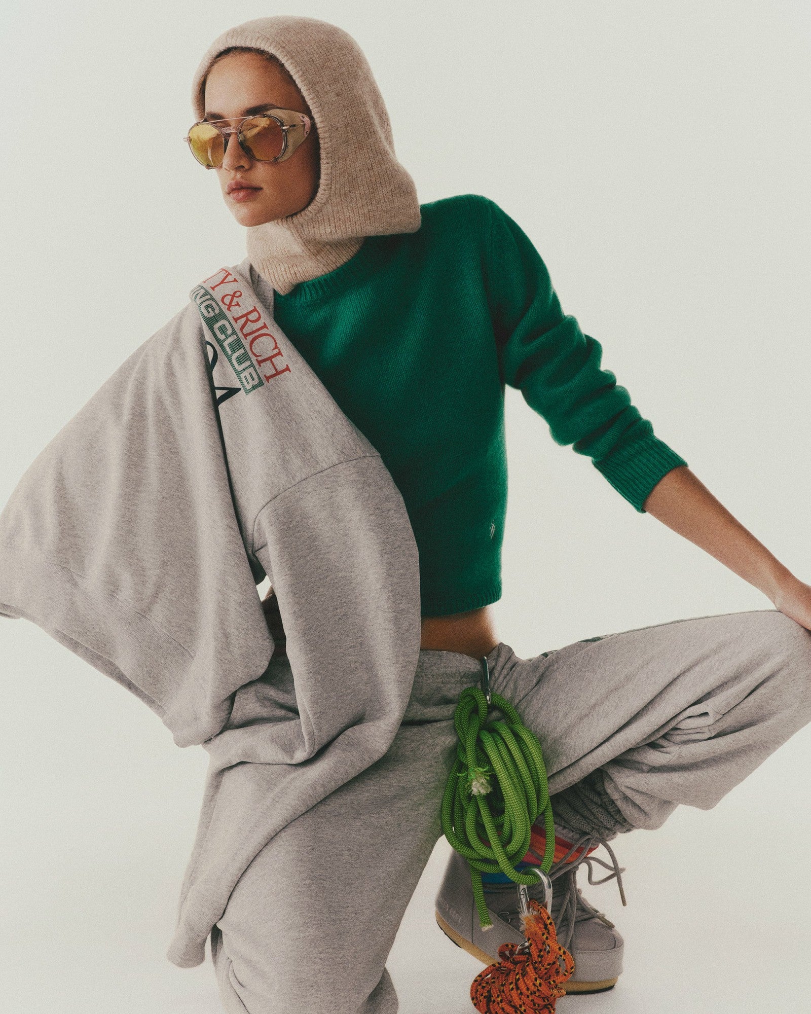 SRC Wool Crewneck - Spring Green/White Sporty & Rich Outlet
