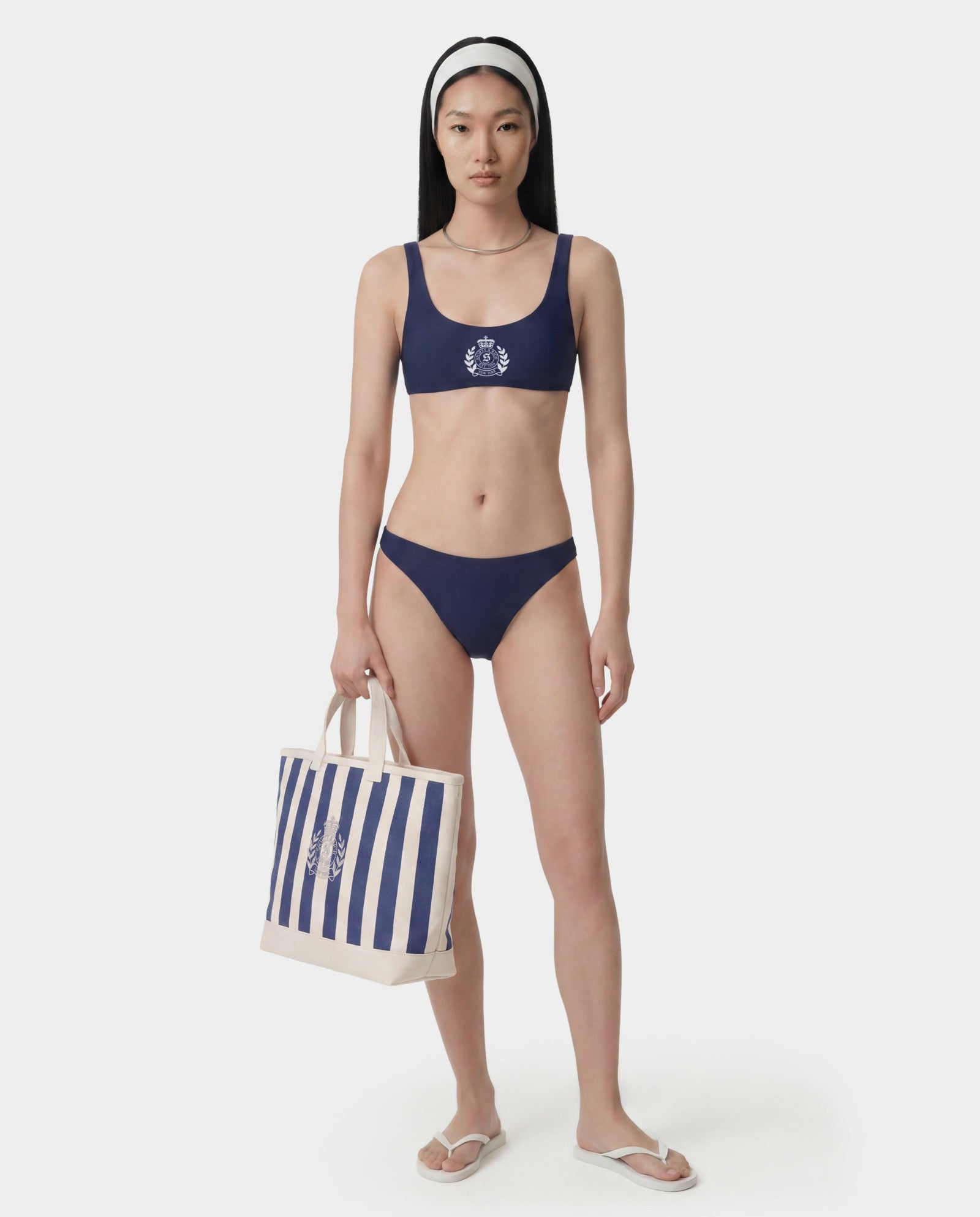 Signature Logo Claudia Bikini Bottom - Light Navy/White Sporty & Rich Discount