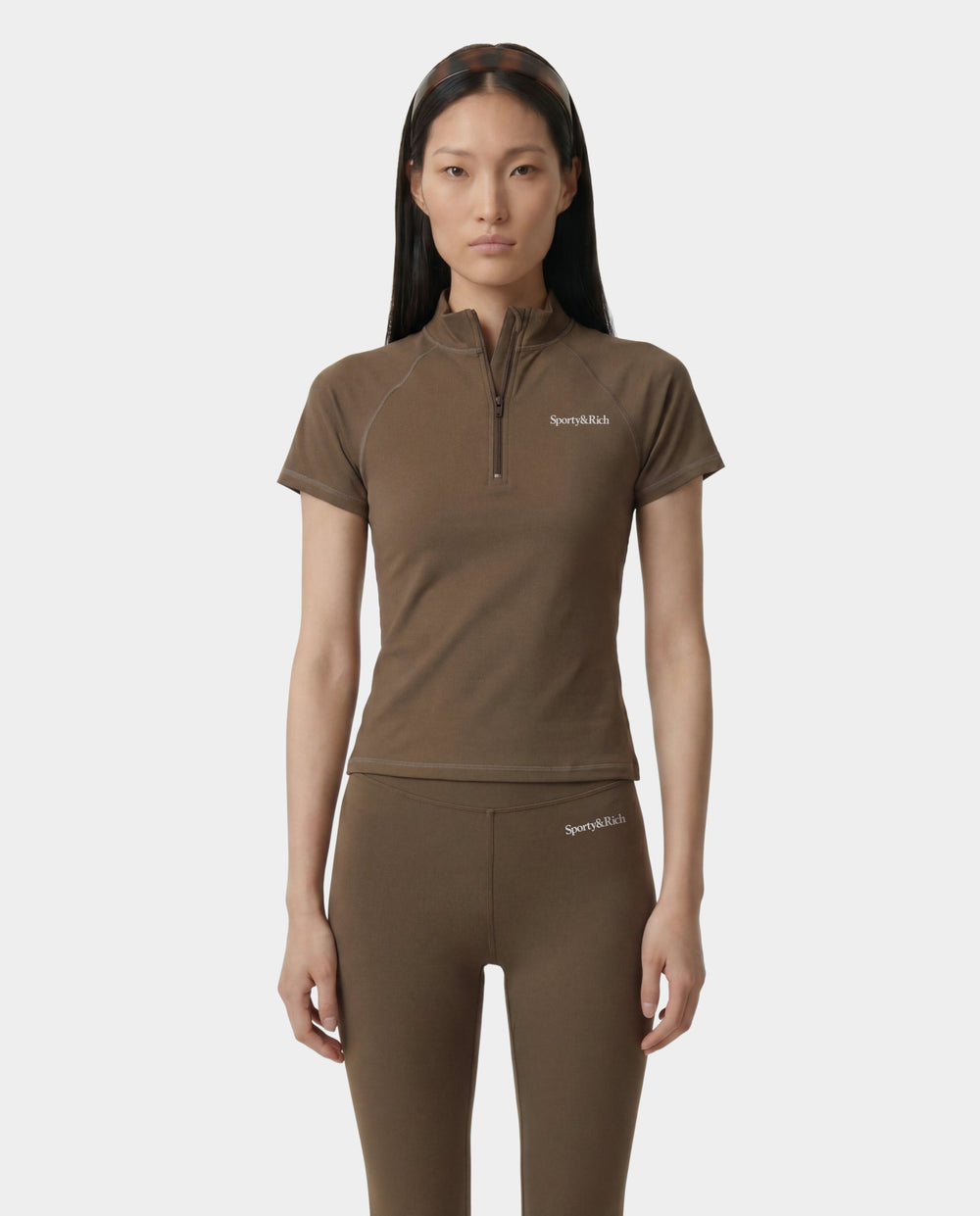 Serif Logo SS Sports Quarter Zip - Sand Sporty & Rich Discount