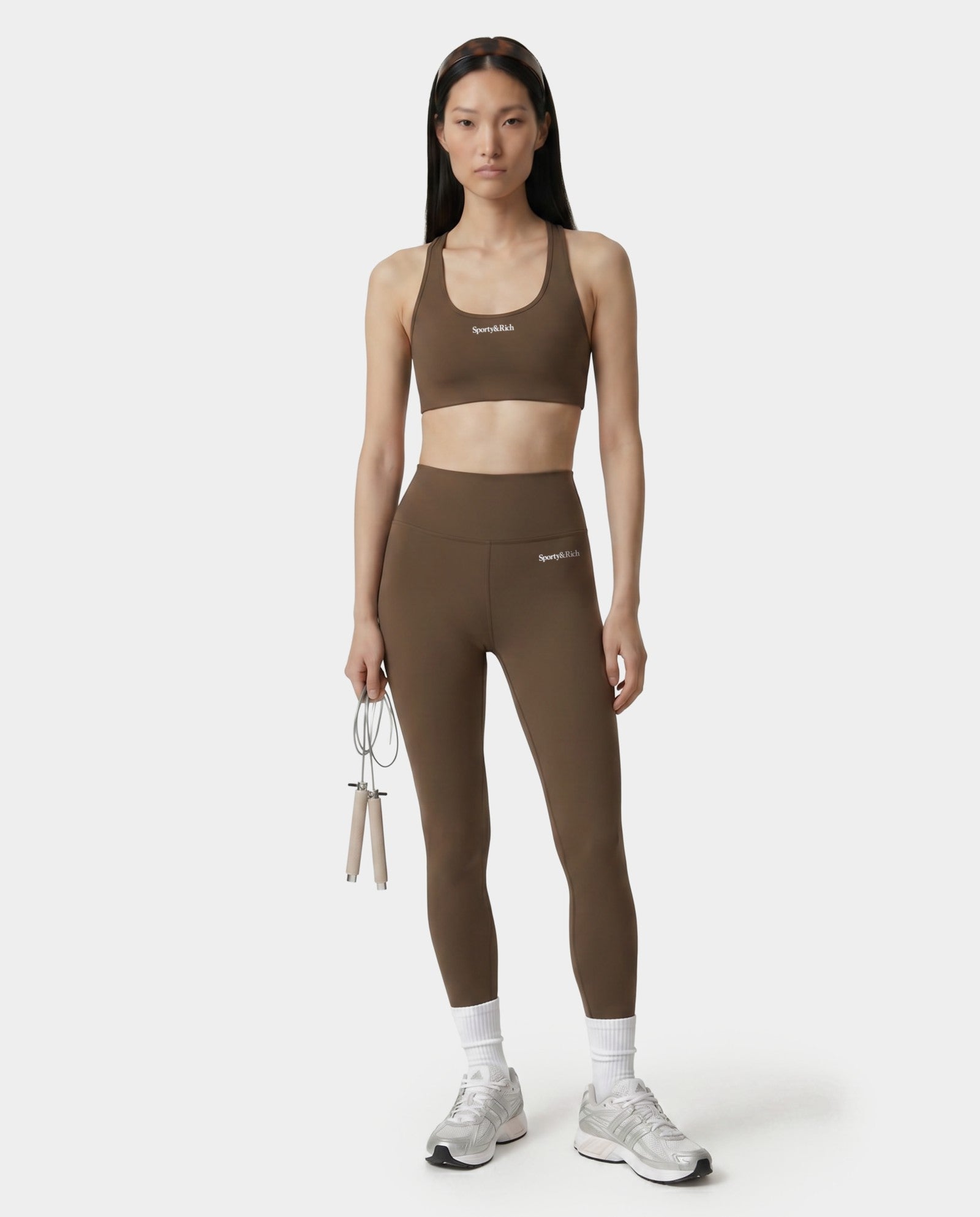 Serif Logo Sports Bra - Sand Sporty & Rich Outlet