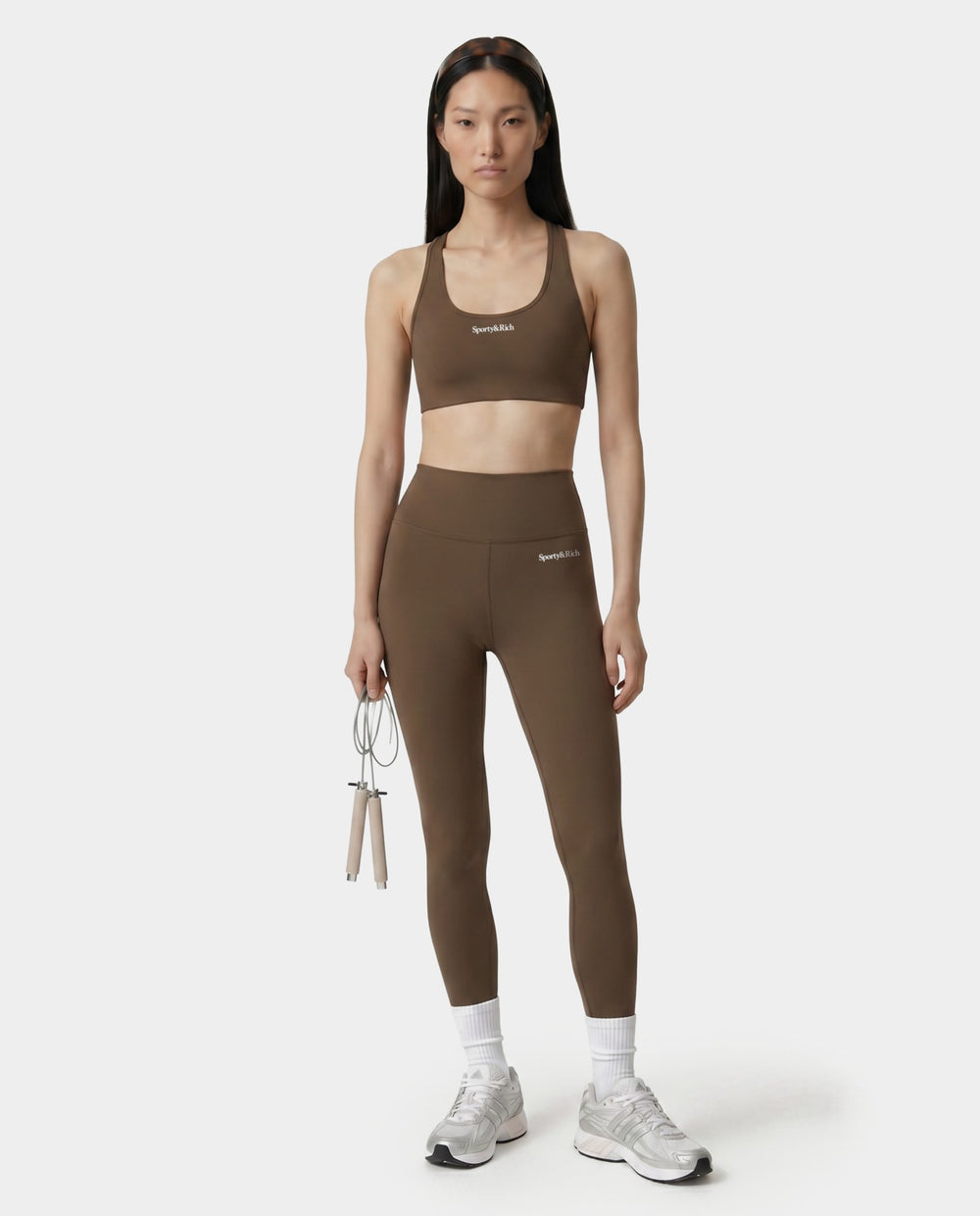 Serif Logo Sports Bra - Sand Sporty & Rich Outlet