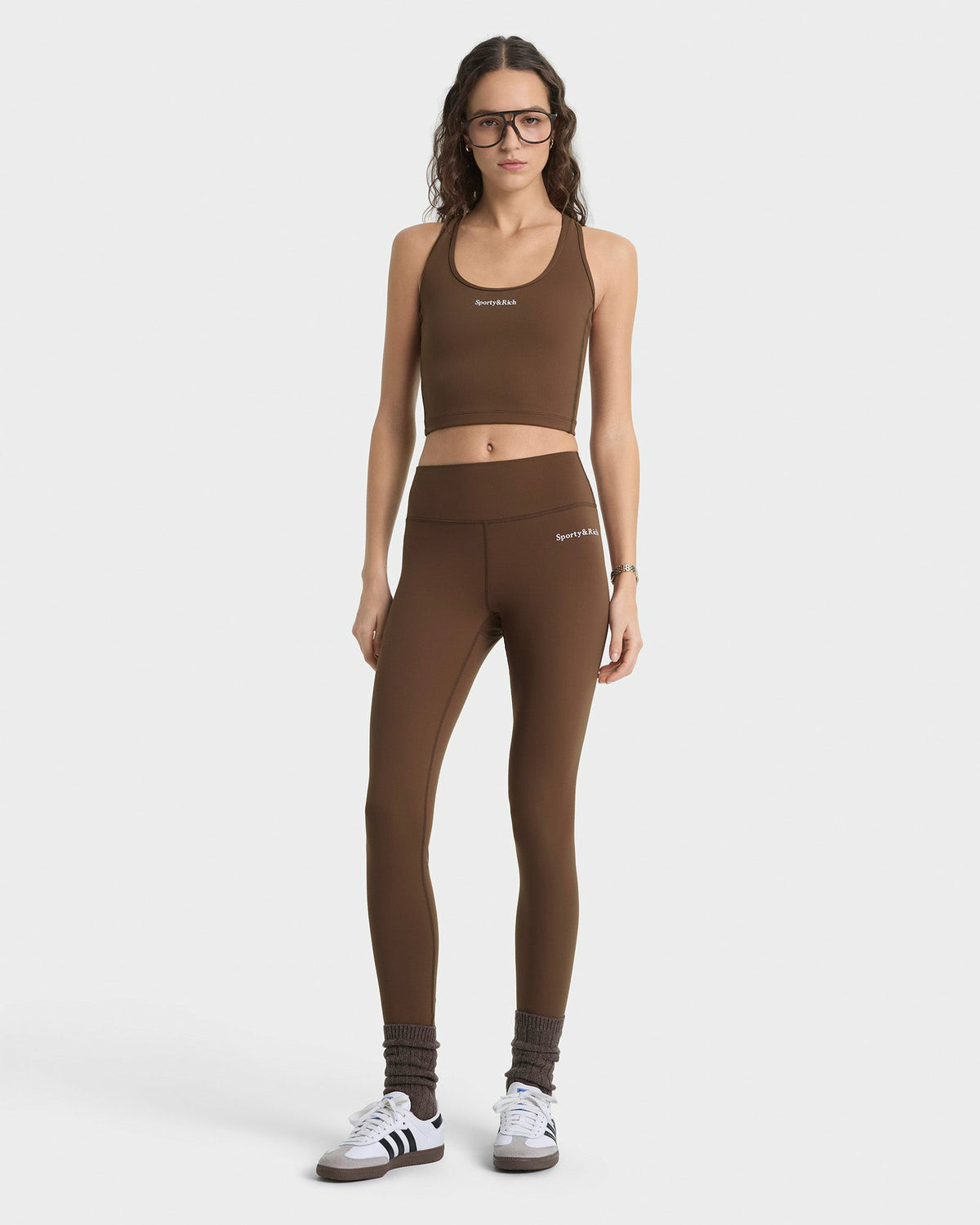 Serif Logo Legging - Toffee/White Sporty & Rich US