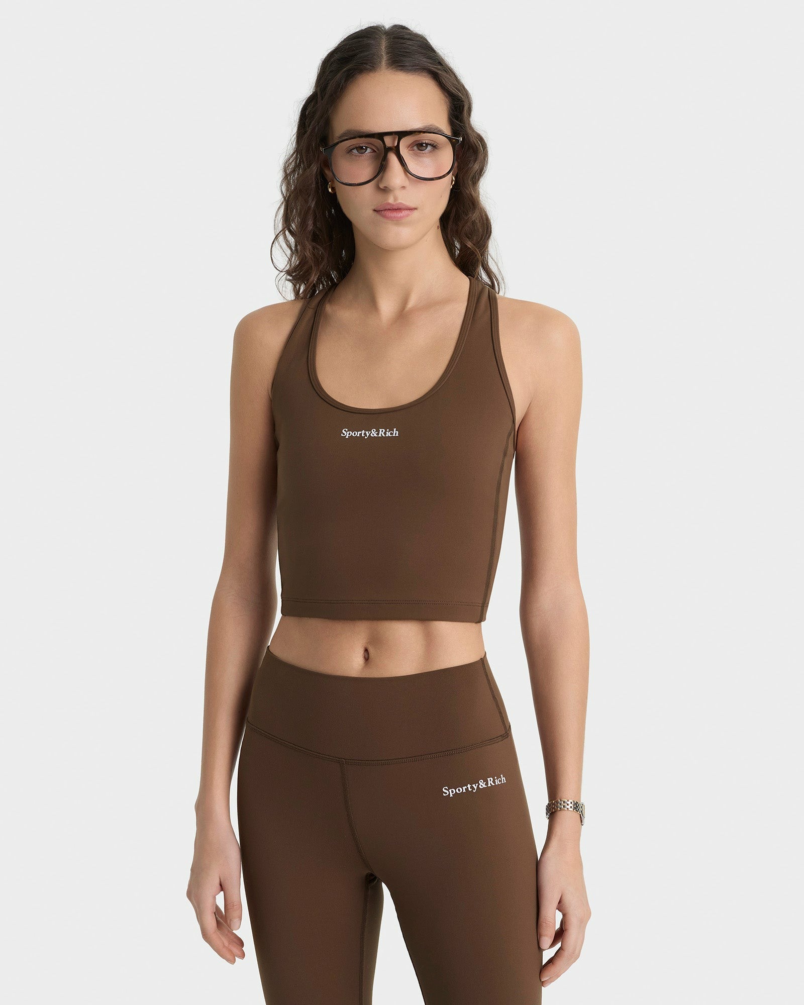 Serif Logo Legging - Toffee/White Sporty & Rich US