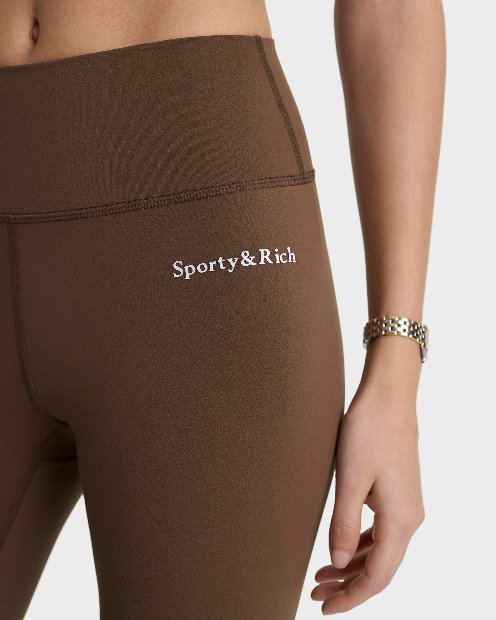 Serif Logo Legging - Toffee/White Sporty & Rich US