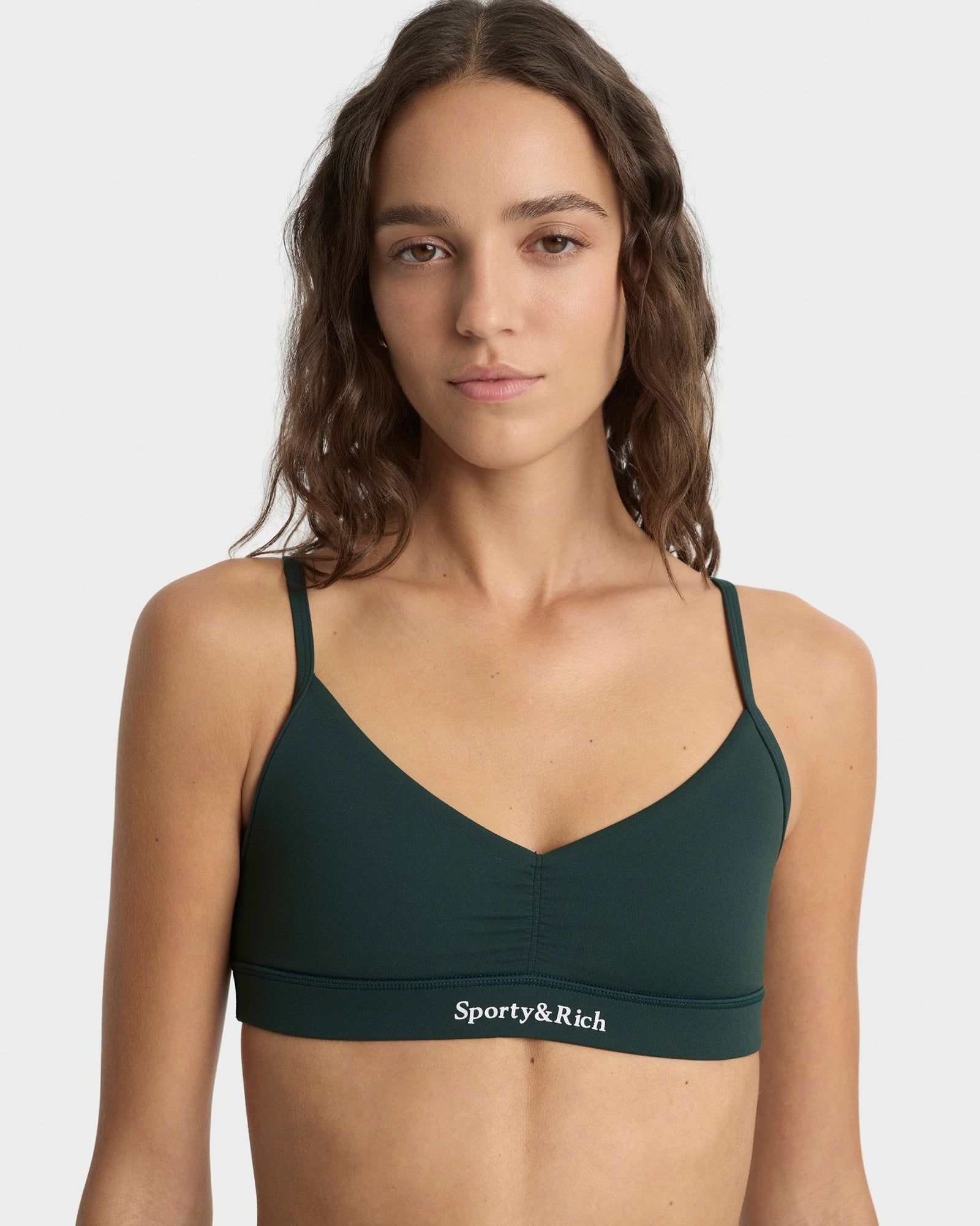 Serif Logo Mini Sports Bra - Forest/White Sporty & Rich Sale