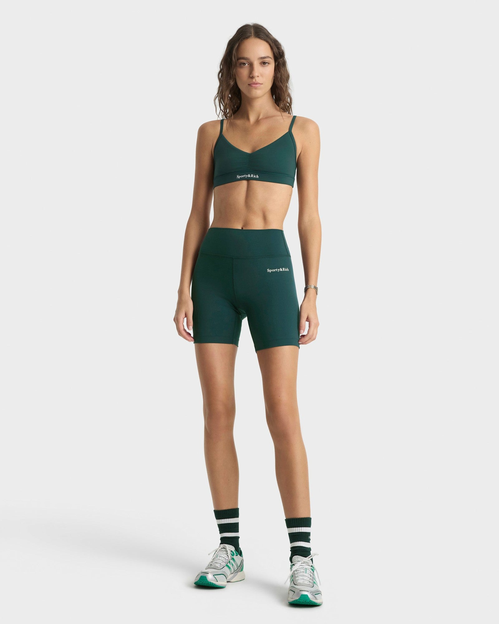Serif Logo Biker Short - Forest/White Sporty & Rich Discount