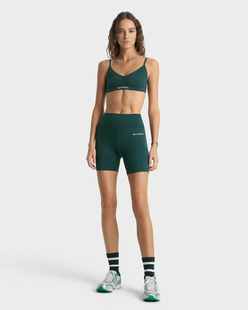 Serif Logo Biker Short - Forest/White Sporty & Rich Discount