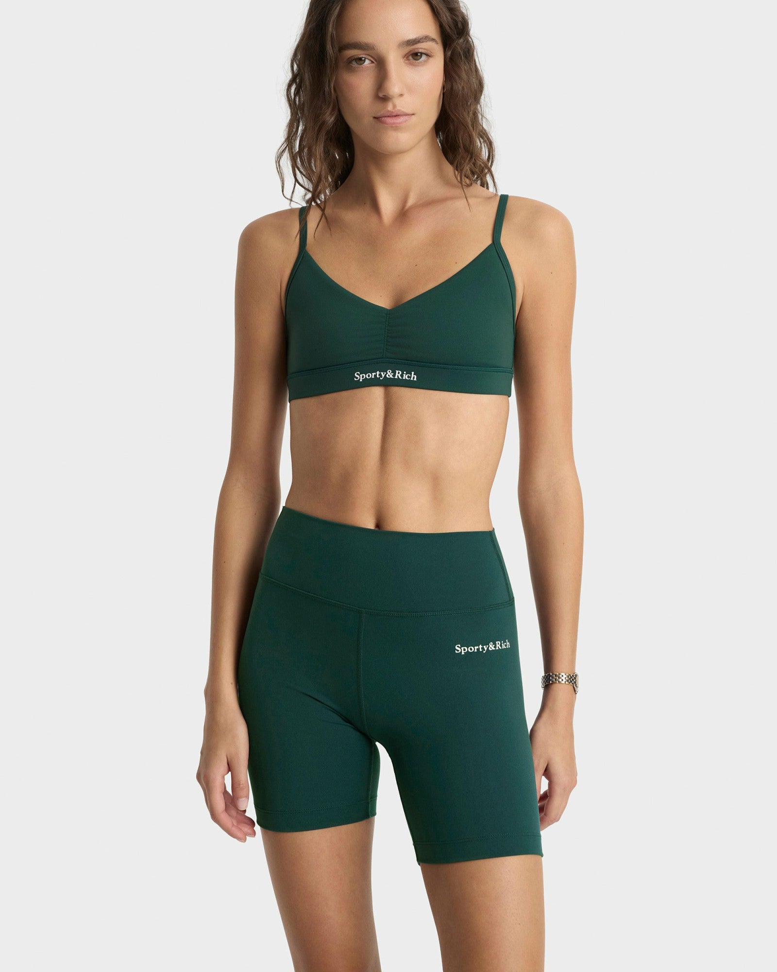 Serif Logo Biker Short - Forest/White Sporty & Rich Discount