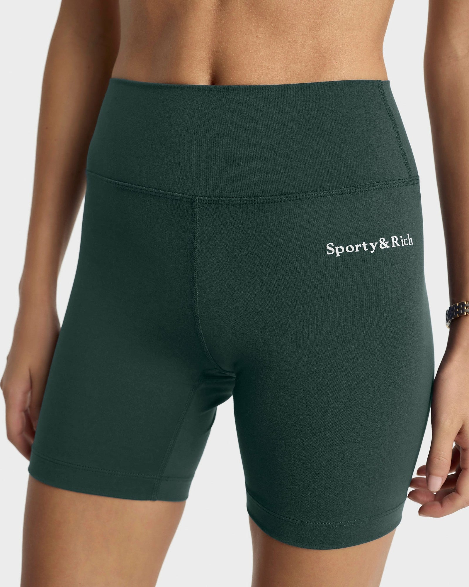 Serif Logo Biker Short - Forest/White Sporty & Rich Discount