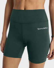 Serif Logo Biker Short - Forest/White Sporty & Rich Discount