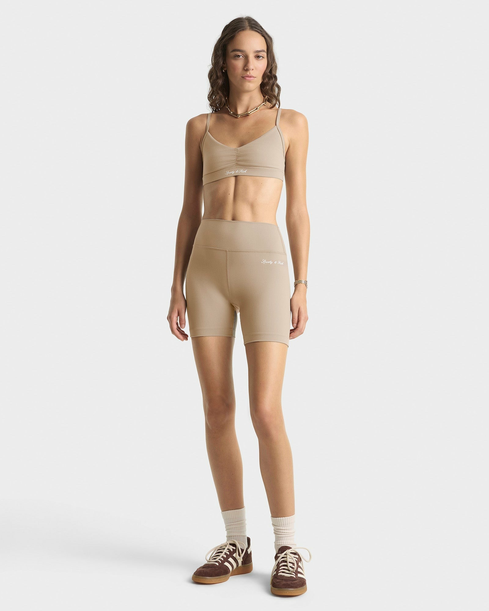 Signature Logo Biker Short - Hazelnut/White Sporty & Rich Outlet