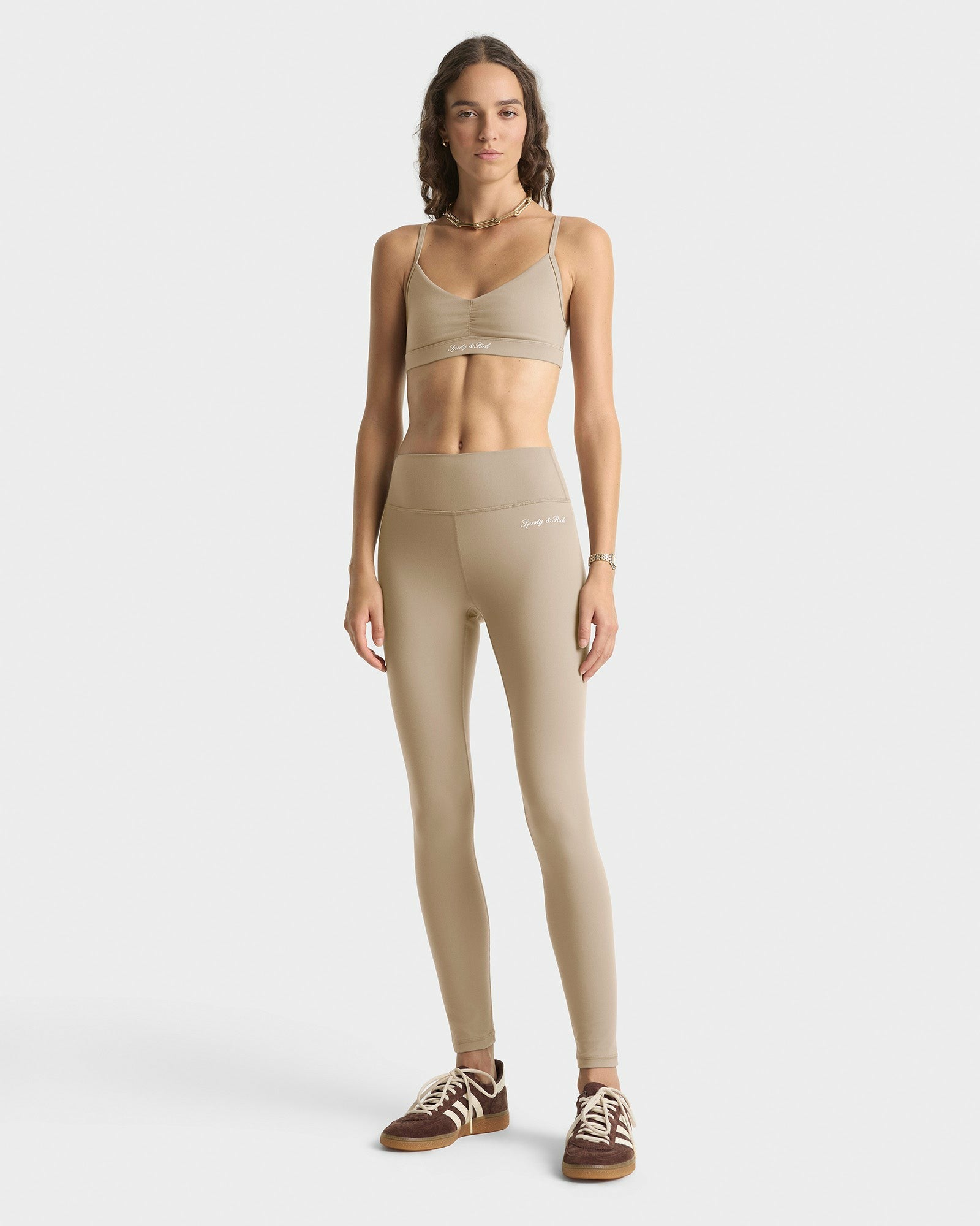 Signature Logo Legging - Hazelnut/White Sporty & Rich For Sale