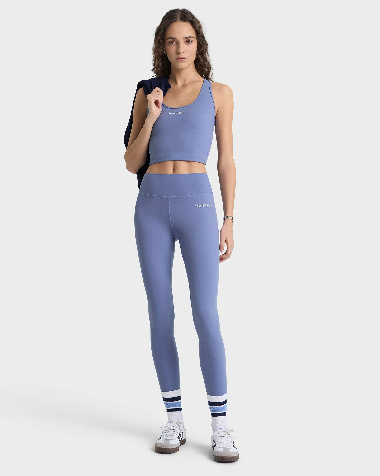 Serif Logo Legging - Colony Blue/White Sporty & Rich US