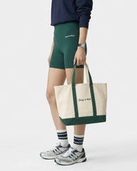 Signature Logo Medium Tote - Natural/Forest Green Sporty & Rich Online