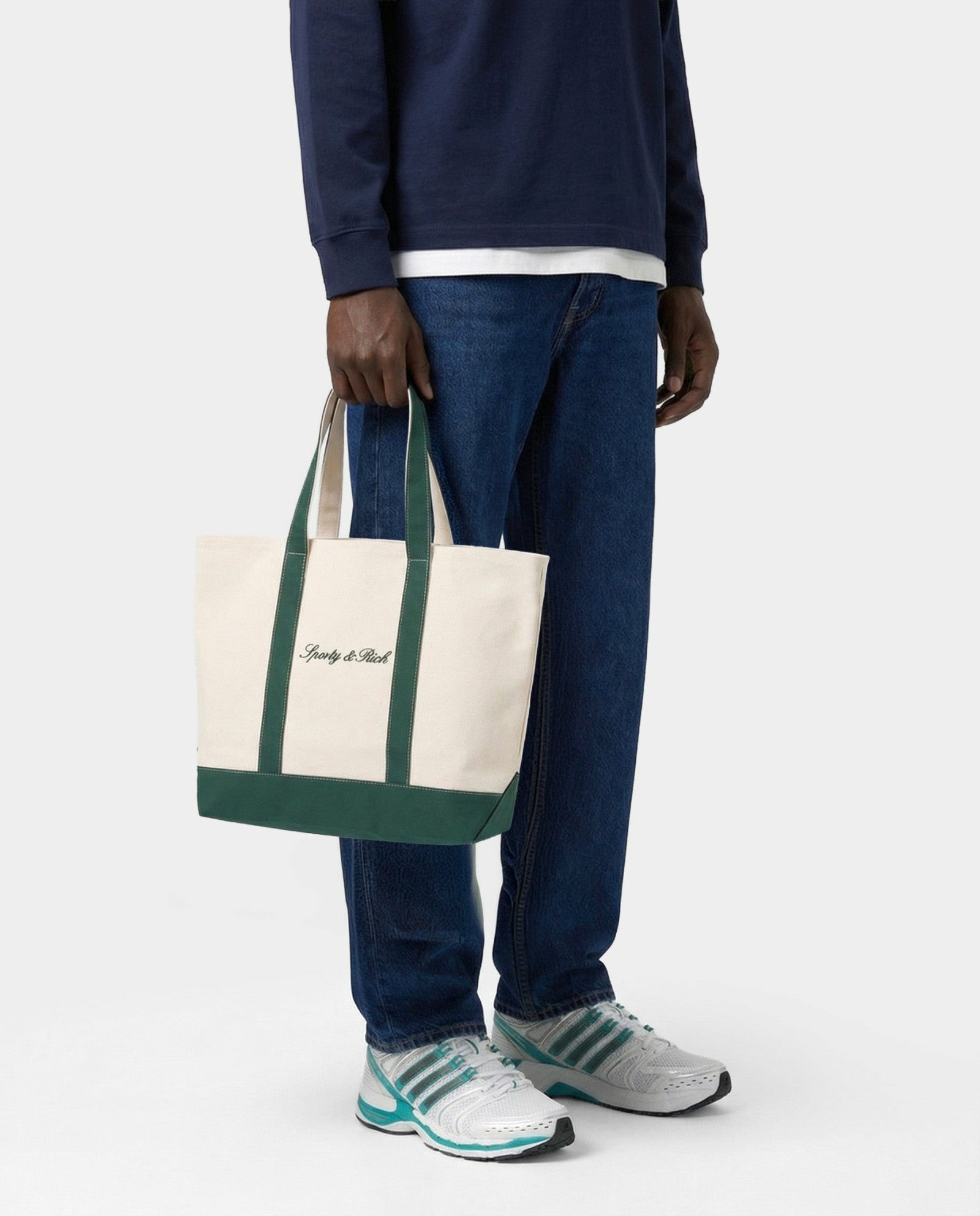 Signature Logo Medium Tote - Natural/Forest Green Sporty & Rich Online