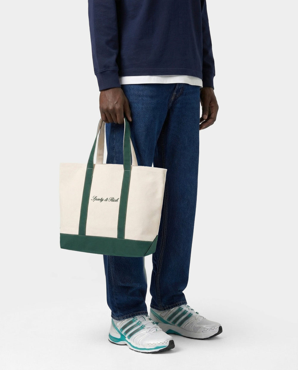 Signature Logo Medium Tote - Natural/Forest Green Sporty & Rich Online