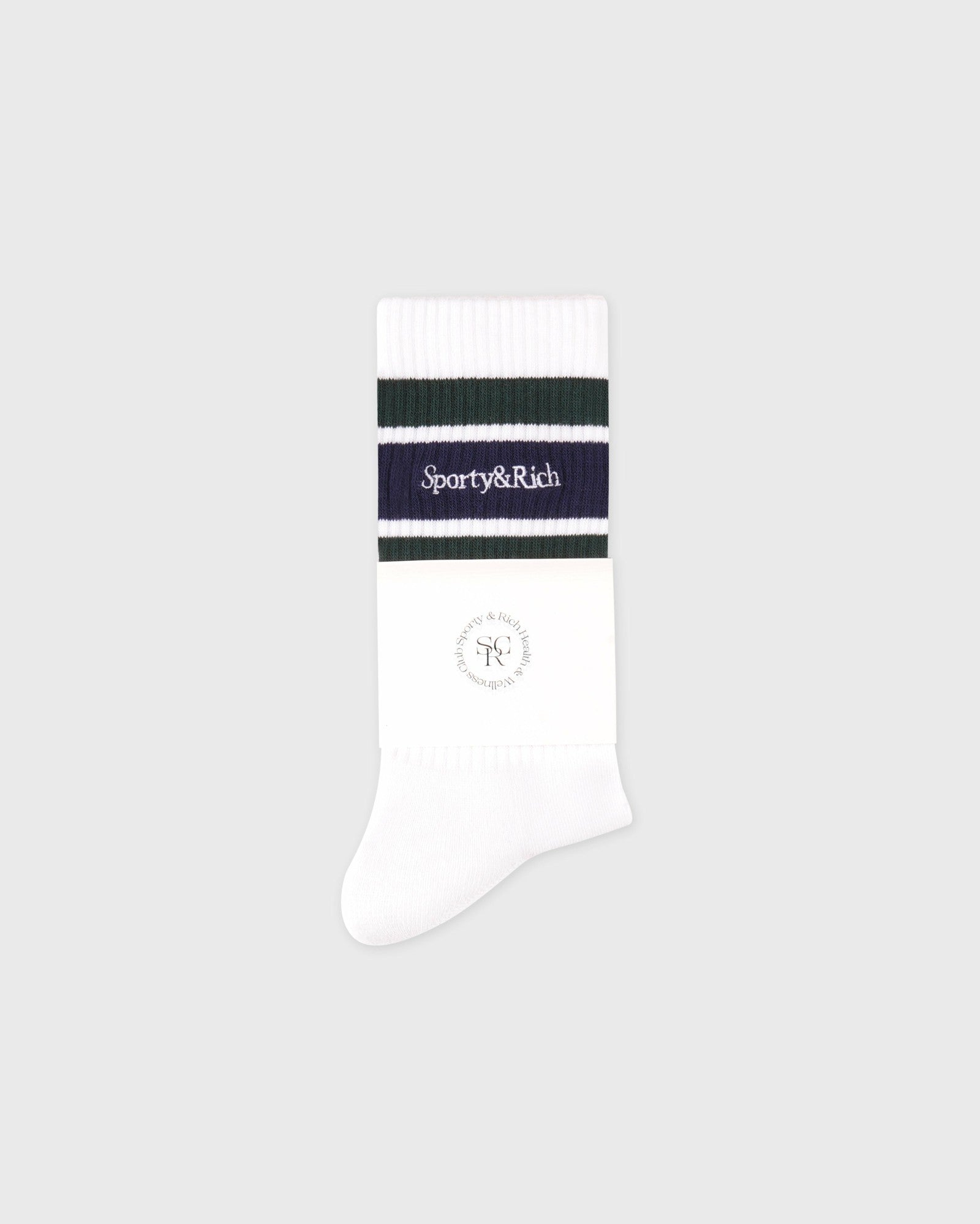 Serif Logo Socks - White/Forest/Navy Sporty & Rich US