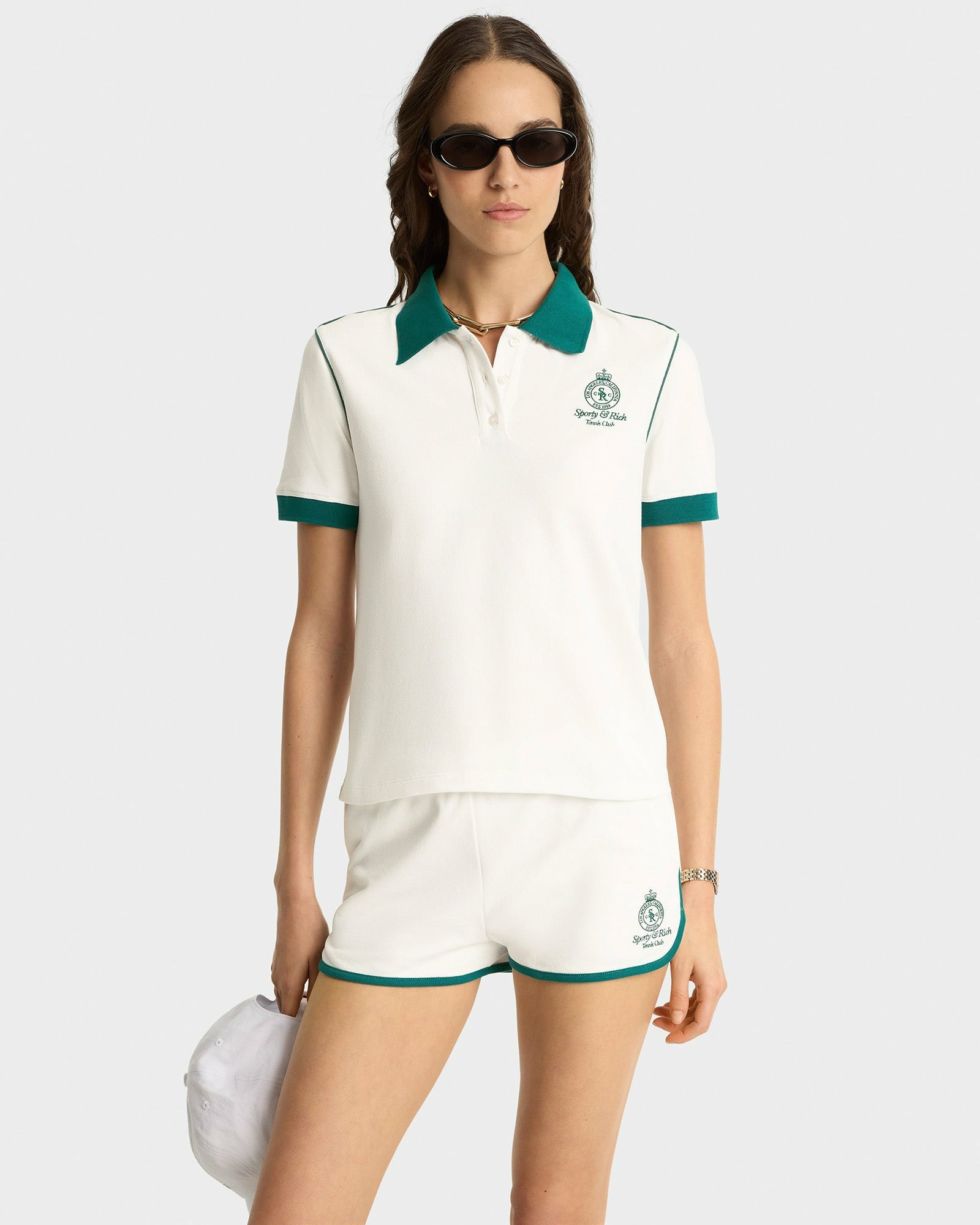 Crown Tennis Pique Short - White/Alpine Sporty & Rich Online