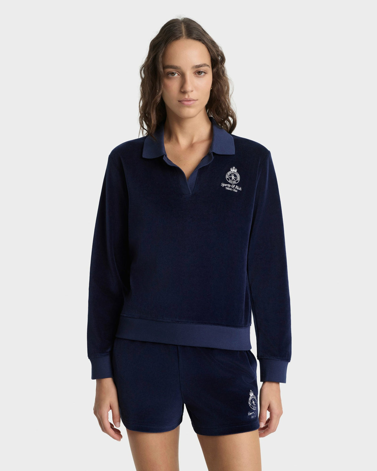Crown Tennis Velour Polo - Navy/Ecru Sporty & Rich For Sale