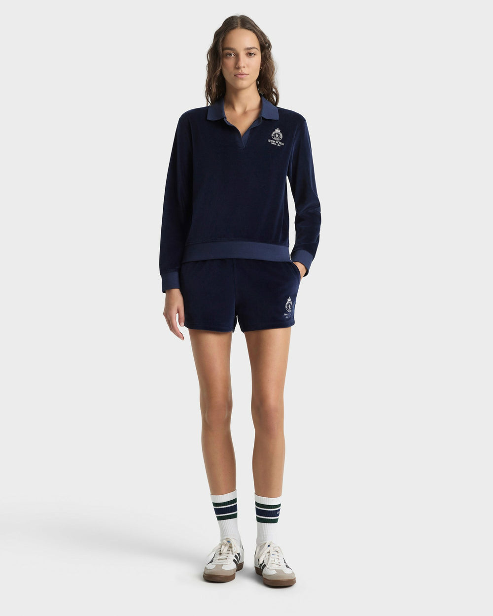 Crown Tennis Velour Polo - Navy/Ecru Sporty & Rich For Sale
