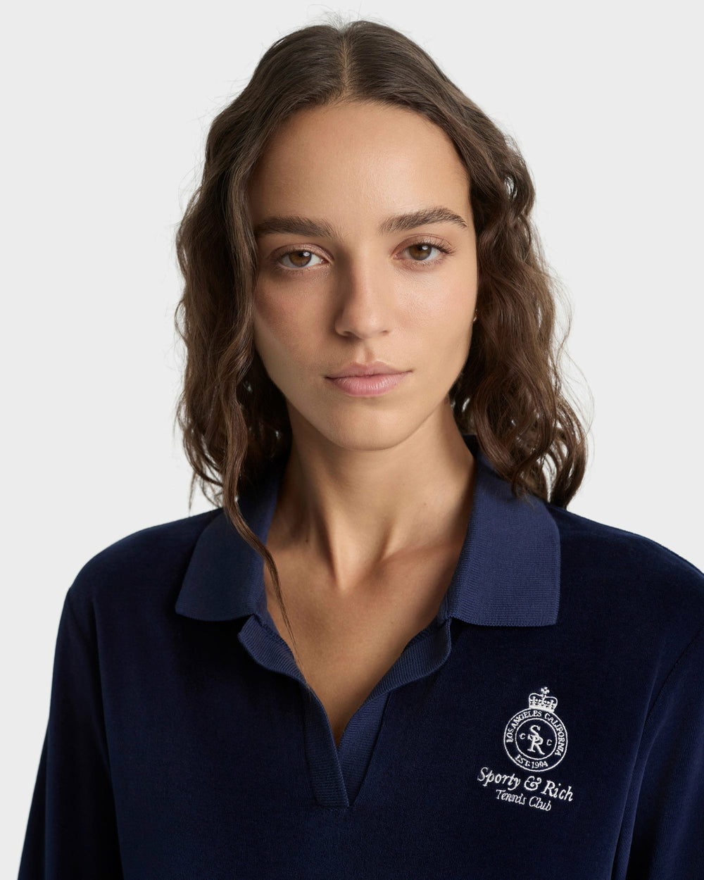 Crown Tennis Velour Polo - Navy/Ecru Sporty & Rich For Sale