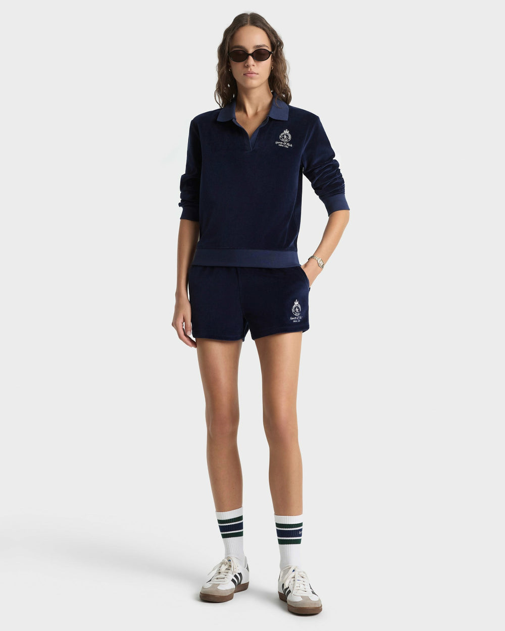 Crown Tennis Velour Short - Navy/Ecru Sporty & Rich Outlet