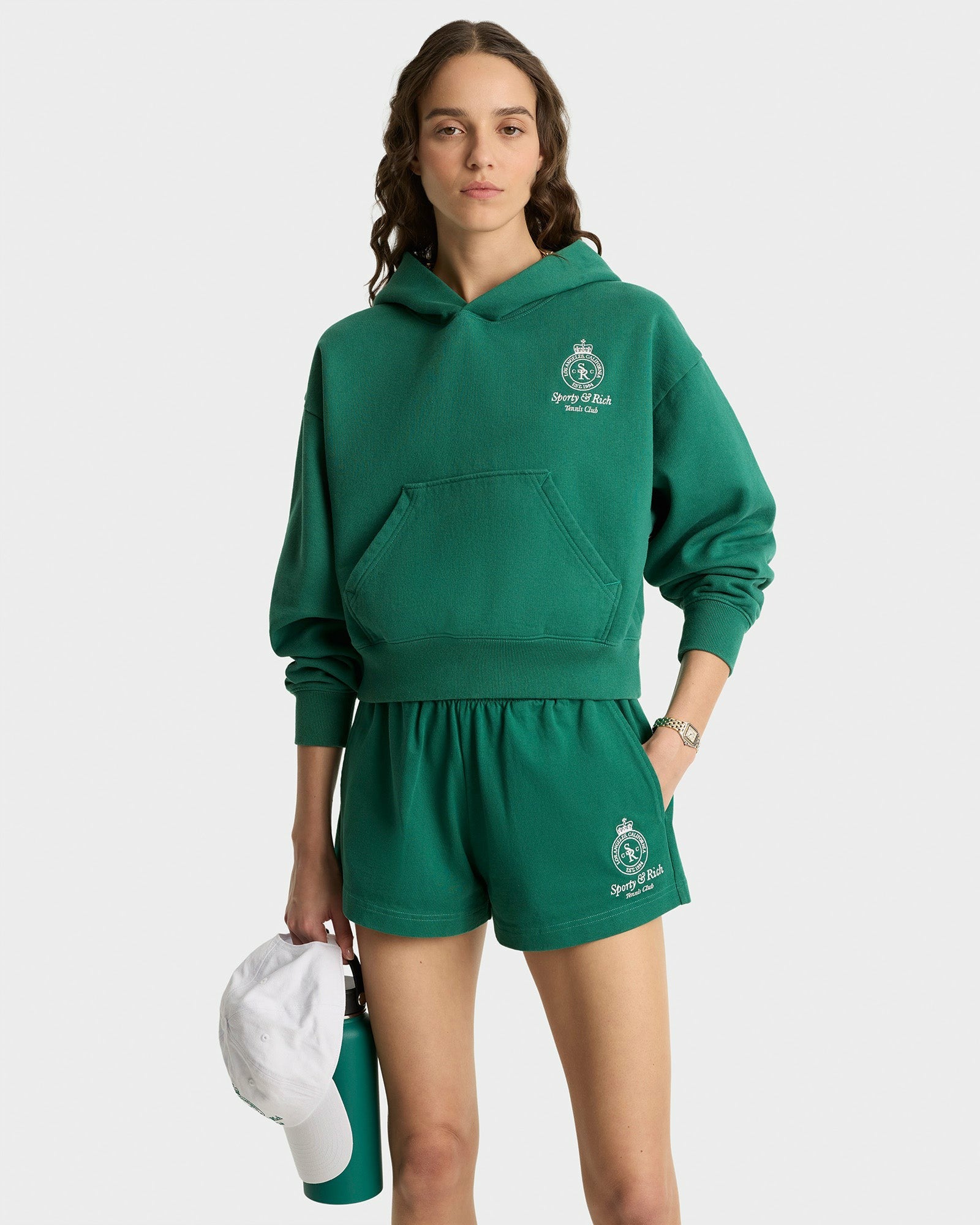Crown Tennis Cropped Hoodie - Alpine/White Sporty & Rich US