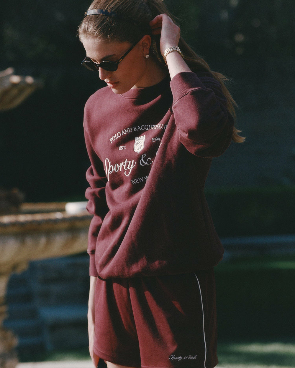 Signature Logo Retro Track Short - Bordeaux/White Sporty & Rich For Sale