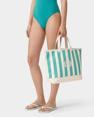 NY Crest Beach Tote - Natural/Amalfi Green Sporty & Rich Sale