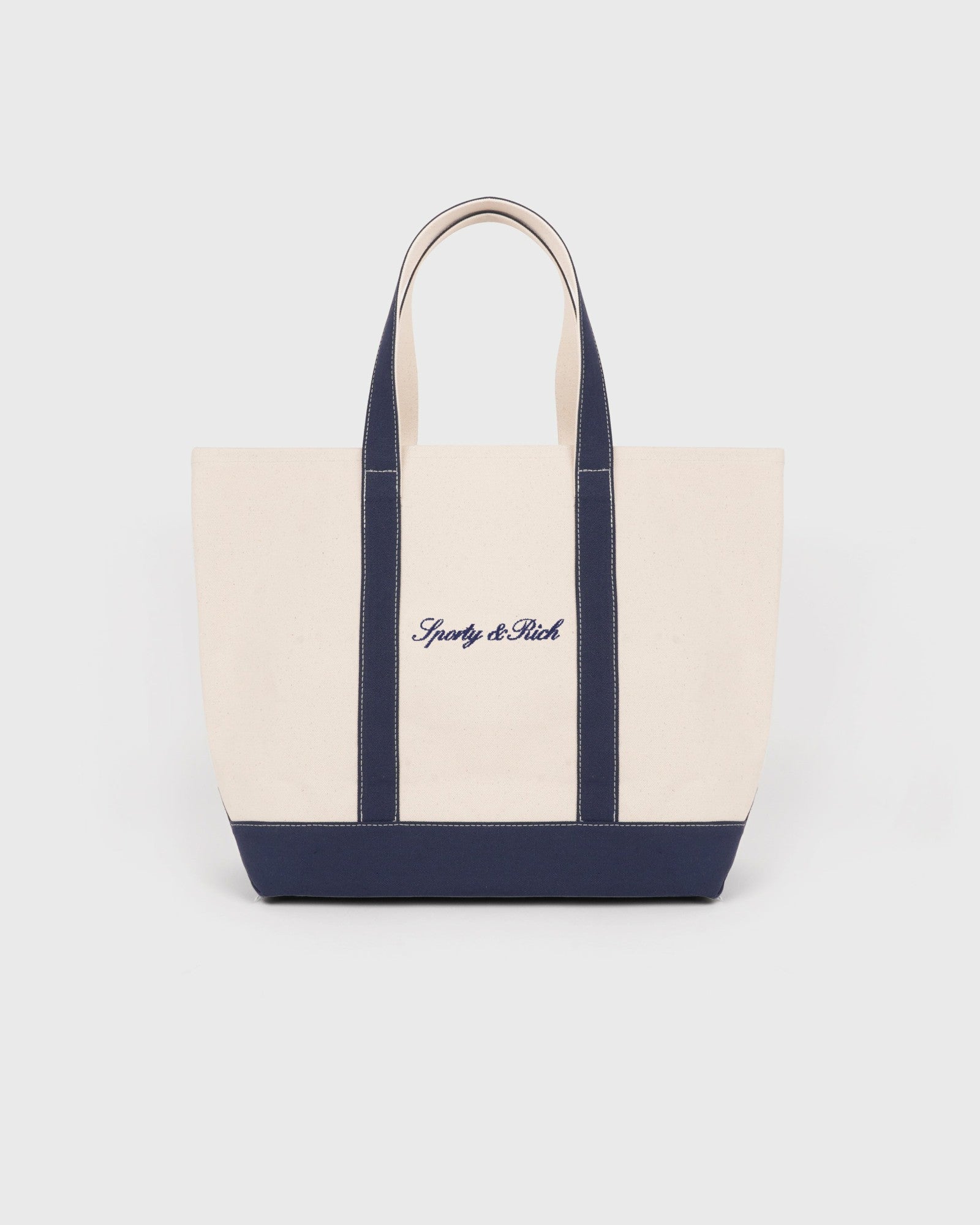 Signature Logo Medium Tote - Natural/Dark Navy Sporty & Rich Discount
