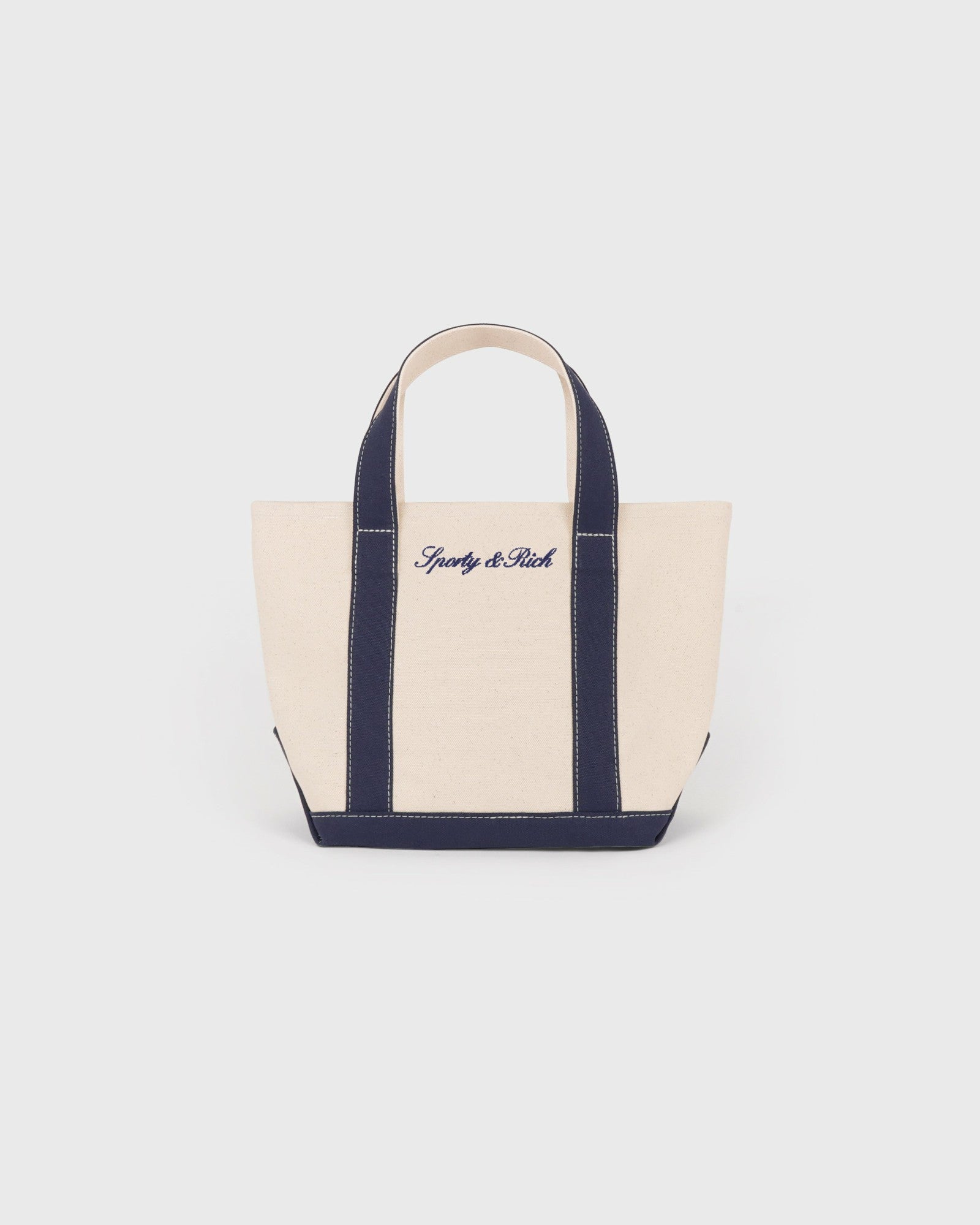 Signature Logo Mini Tote - Natural/Dark Navy Sporty & Rich For Sale