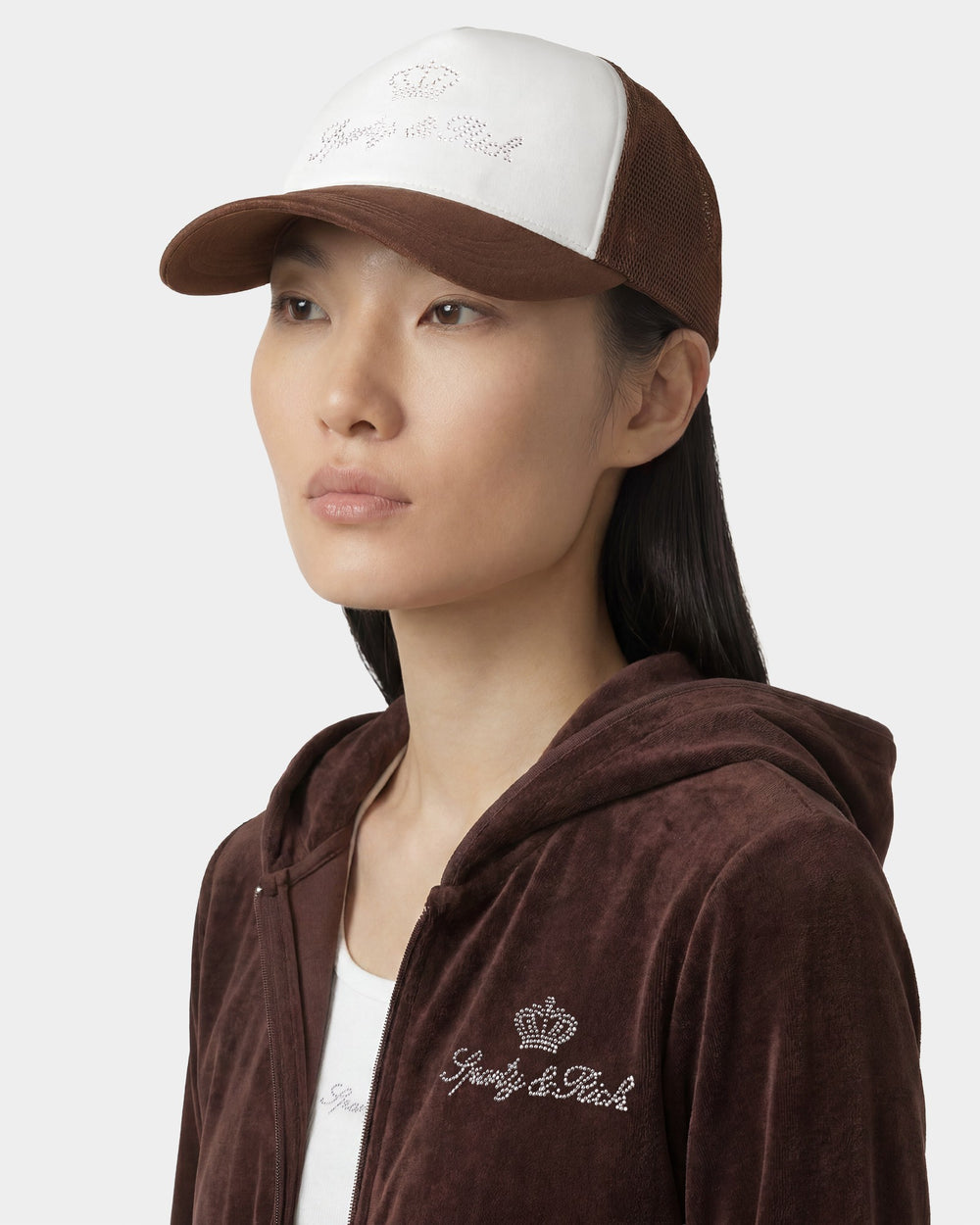 Juicy Crown Trucker Hat - White/Chocolate Sporty & Rich Outlet