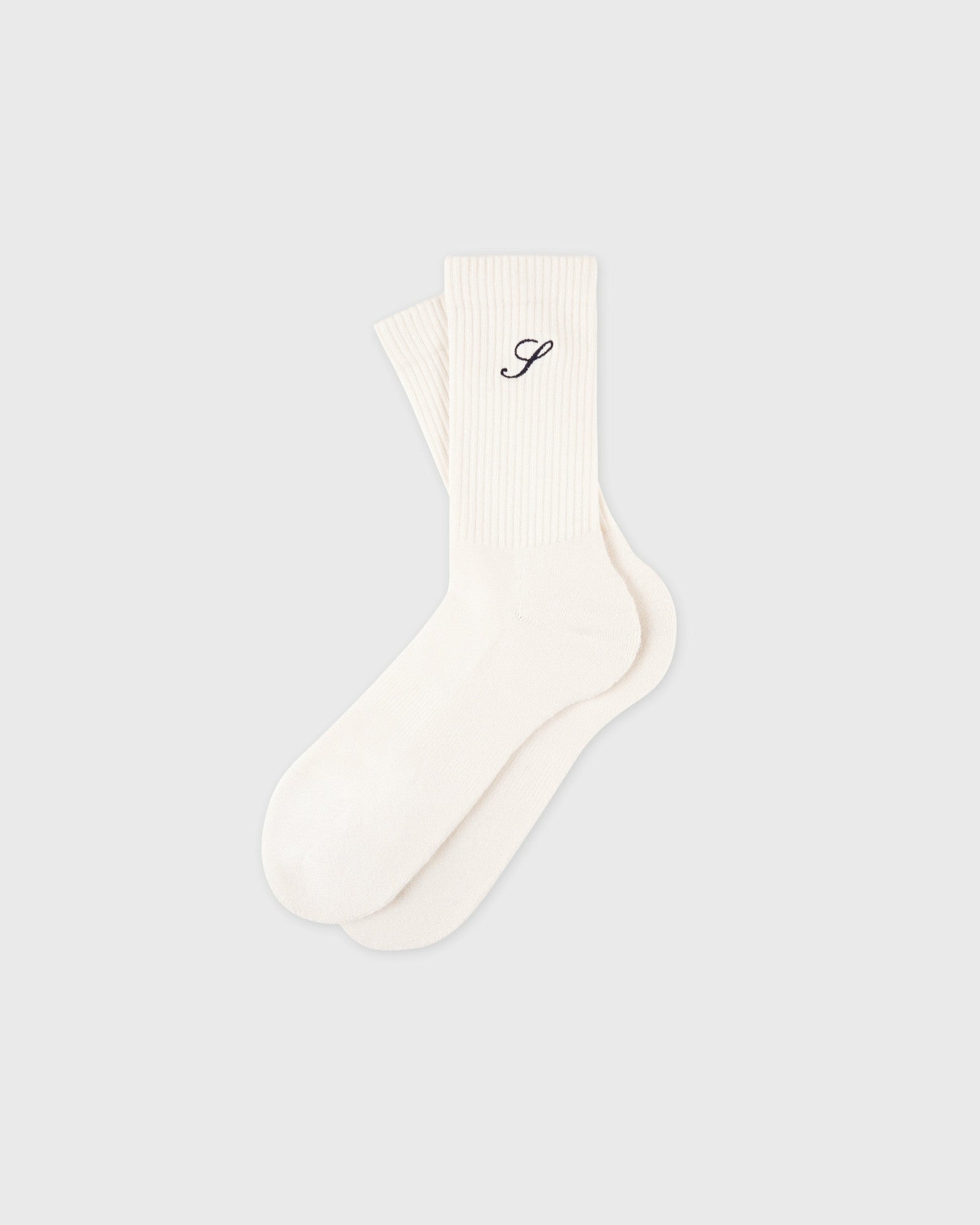 S Logo Wide Rib Cotton Socks - Ecru Sporty & Rich Outlet