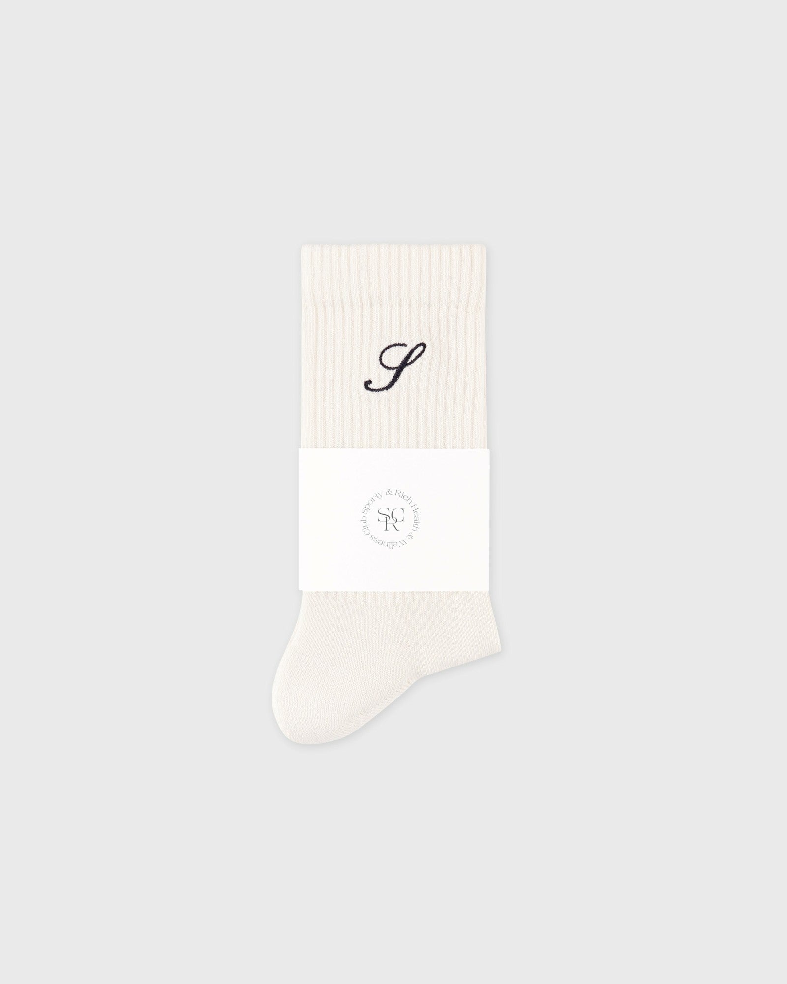 S Logo Wide Rib Cotton Socks - Ecru Sporty & Rich Outlet